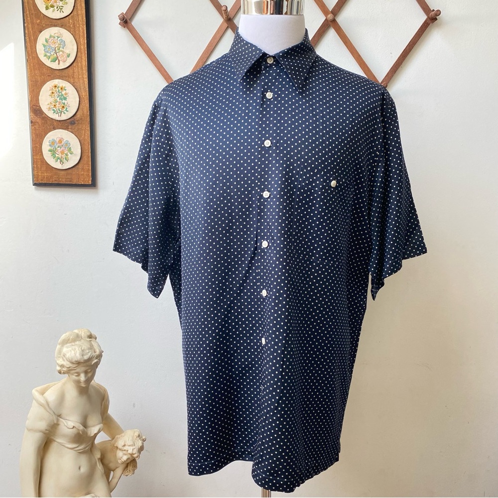 Paul Fredrick Silk Linen Polka Dot Button Up Shirt